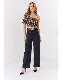 Crop top floral asimetric, negru si galben 020520 - Magazin online - Boutique